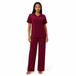 Women Burgundy Textured Rhinestone TwoPiece Set